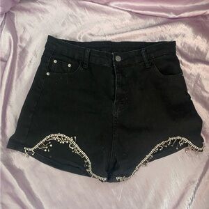 Black rhinestone Shorts